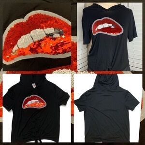 Endless Fame KISS 💋 Lips Hoodie Black Tie Shirt L